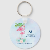 Pink Flamingo Momma & Baby with Palm Trete