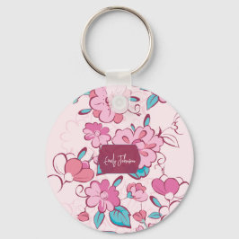 Llavero Pink Floral Blossom Script Name Paper Coaster
