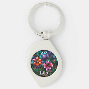 Llavero Pink floral floral púrpura suntuoso personalizado