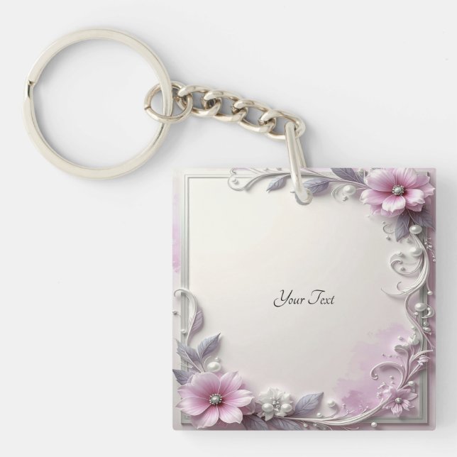 Llavero Pink Floral Frame Keychain (Frente)