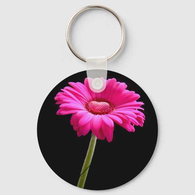 Llavero Pink gerbera with heart on black background (Anverso)