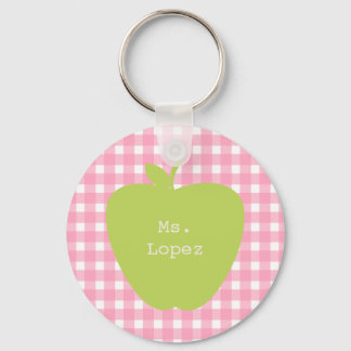 Llavero Pink Gingham & Green Apple Teacher
