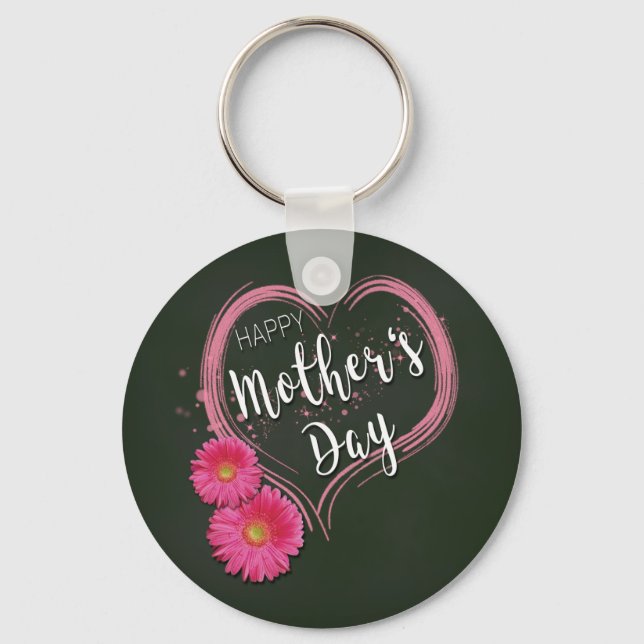 Llavero Pink Heart Flowers Mother's Day - Keychain (Anverso)