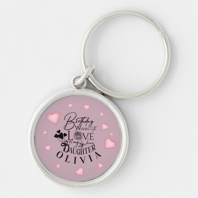 Llavero Pink Hearts Daughter Birthday Text Design (Frente)
