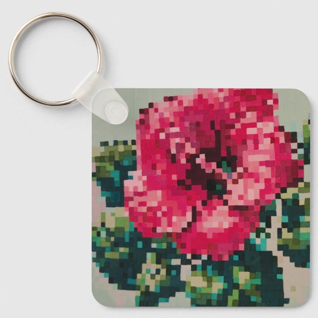 Llavero Pink hibiscus flower in pixel art (Anverso)
