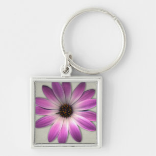 Llavero Pink Magenta  Daisy on Cream Leather Print