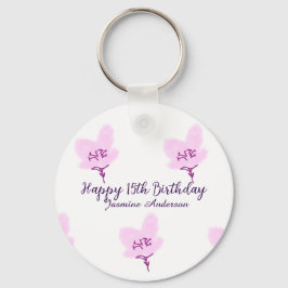 Llavero Pink mauve floral 15th birthday quinceanera name d