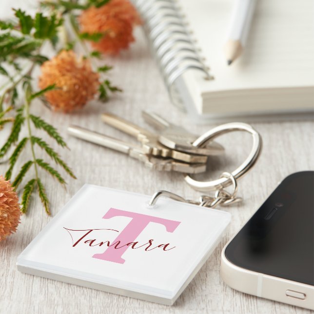 Llavero Pink Monogram Keychain | Custom Name (Frente Derecha)