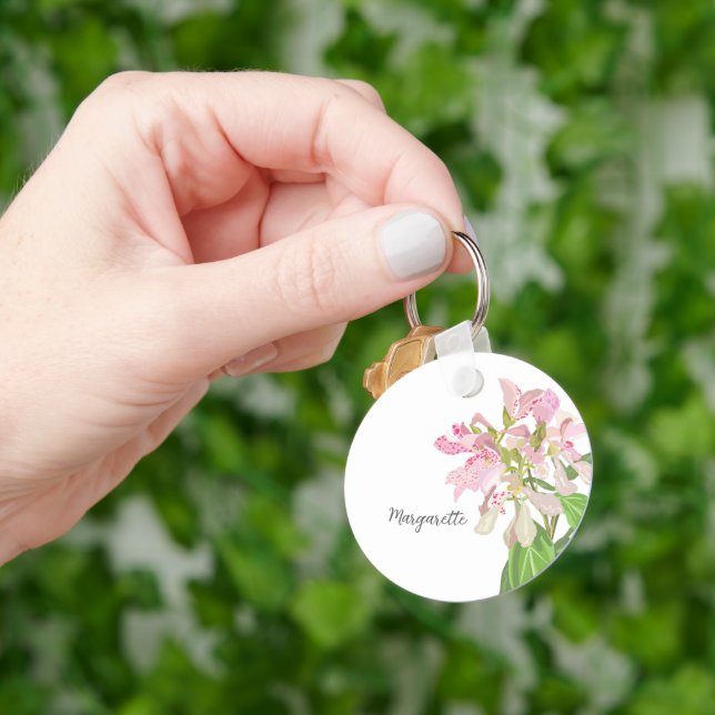 Llavero Pink Orchid Floral Design – Elegant Botanical Art (Mano)