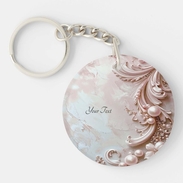 Llavero Pink Ornate Pearl and Floral Keychain (Frente)
