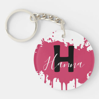 Llavero Pink Paint Splash Monogram Acrylic Bag Charm