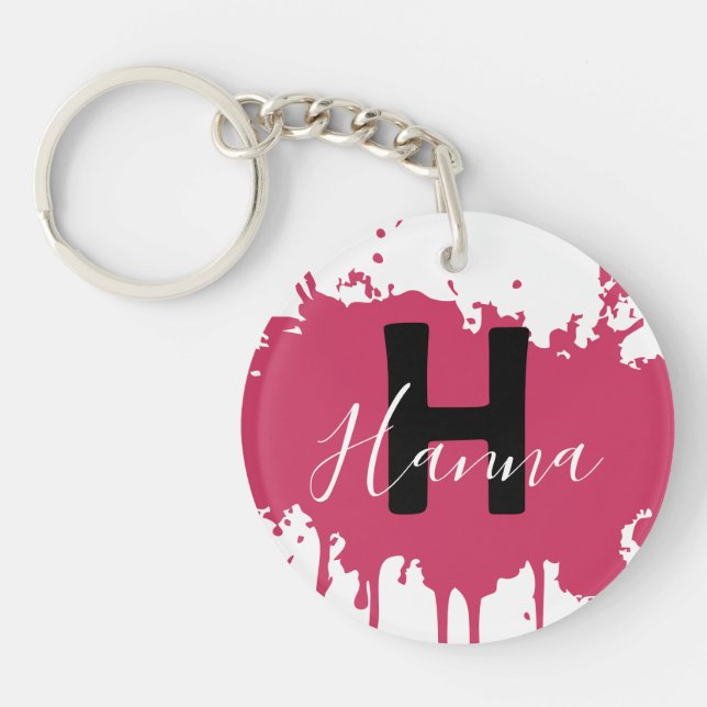 Llavero Pink Paint Splash Monogram Acrylic Bag Charm (Frente)