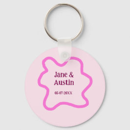 Llavero Pink pastel retro wedding border frame name date