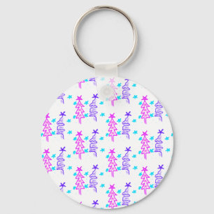 Llavero Pink Purple doodle christmas de árbol estrellas de