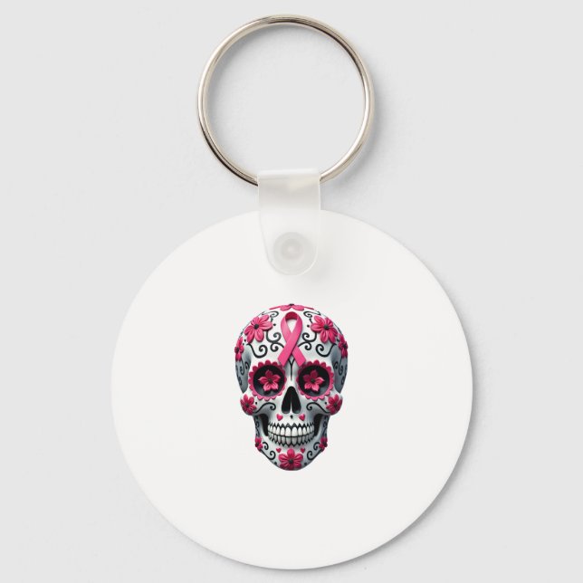 Llavero Pink Ribbon Sugar Skull Calavera Breast Cancer Awa (Anverso)