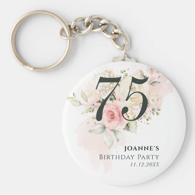 Llavero Pink Rose Floral Bunch 75th Birthday Party (Frente)