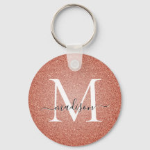 Pink Rose Gold Glitter Sparkle Script Monogram