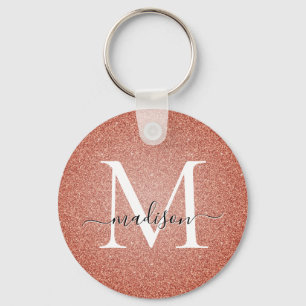 Llavero Pink Rose Gold Glitter Sparkle Script Monogram