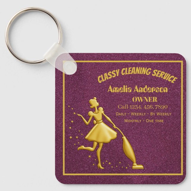 Llavero Pink Rose Gold Maid for Classy Cleaning Service (Anverso)