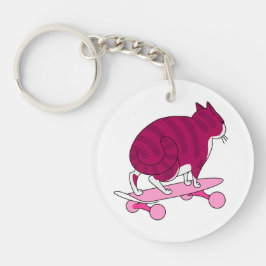 Llavero Pink Skateboarding Cat Funny and Bye Text