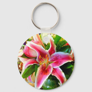 Llavero pink stargazer lily keychain