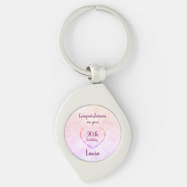 Llavero Pink y Silver 90 cumpleaños personalizado (Anverso)