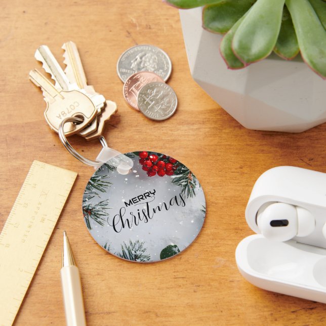 Llavero Pino cubierto de nieve, Holly Berries, sin foto (Escritorio )