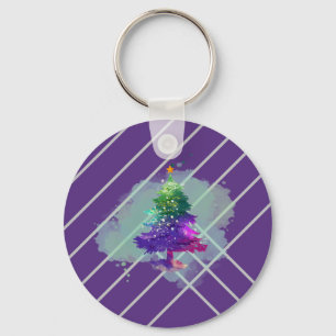 Llavero Pino moderno de Navidad con acuarela colorida