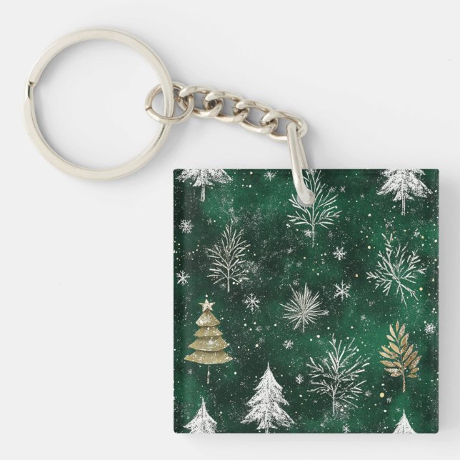 Llavero Pinos dorados Copos de nieve plateados Hunter Gree (Frente)