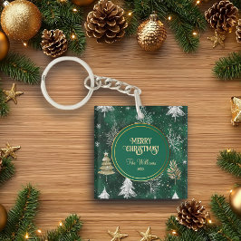 Llavero Pinos dorados Copos de nieve plateados Hunter Gree