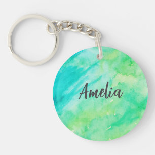 Llavero Pintado de textura azul de nombre personalizado