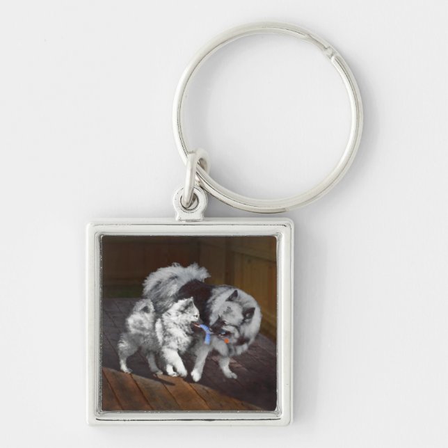 Llavero Pintado Keeshond Playtime - Arte Perro Original. (Frente)