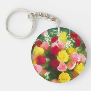 Llavero Pintado Rose Bouquet - Arte de Flor Original.