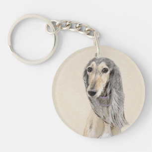 Llavero Pintado Saluki (Amanecer) - Arte Perro Original Cu