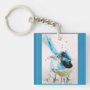 Llavero Pintura Acuarela de Carricero Azul Aves Australian