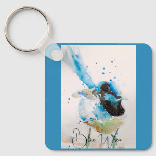 Llavero Pintura Acuarela de Carricero Azul Aves Australian