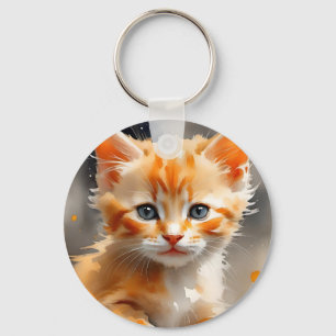 Llavero Pintura acuarela de un lindo gato naranja
