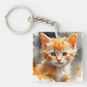 Llavero Pintura acuarela de un lindo gato naranja