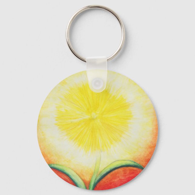 Llavero pintura acuarela vintage amarillo flor brillante (Anverso)