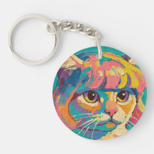 Llavero Pintura al óleo de gato lindo (#5)