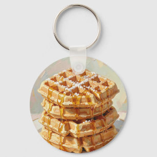 Llavero Pintura al óleo de jarabe de waffles belgas dorado