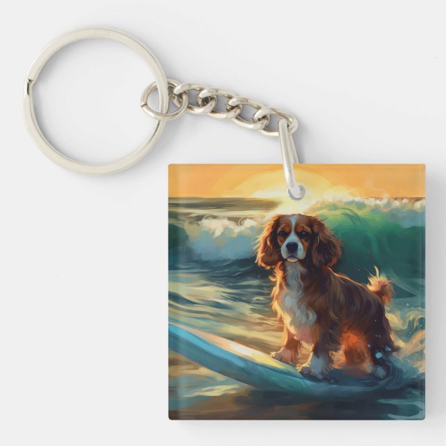 Llavero Pintura Cavalier King Beach para surf (Frente)