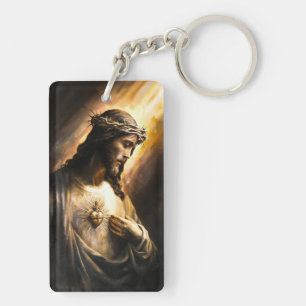 Llavero Pintura de aceite de Jesucristo con el corazón sag