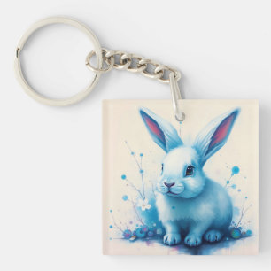 Llavero Pintura de acuarela azul Bunny