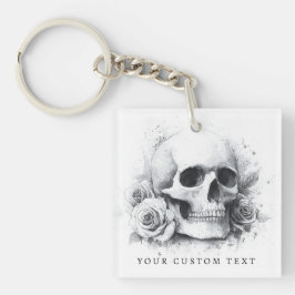 Llavero Pintura de acuarela de calavera con rosas