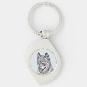 Llavero Pintura de Alaskan Klee Kai - Arte Perro Original.