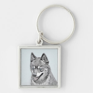 Llavero Pintura de Alaskan Klee Kai - Arte Perro Original.