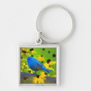 Llavero Pintura de amarre índigo - Arte original de aves