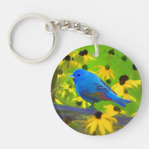 Llavero Pintura de amarre índigo - Arte original de aves