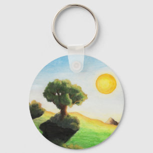 Llavero pintura de árbol de color agua paisaje natural